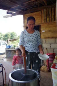 Cauldrons of pork broth for rice noodle soup