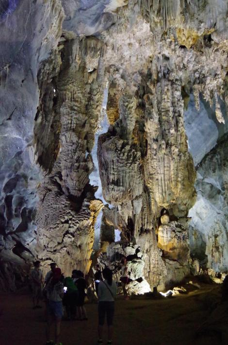 Stalagmites dwarf the visitors