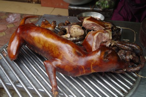 Strolling through the more local parts of Hanoi, you stumble across local delicacies. Hard luck Fido