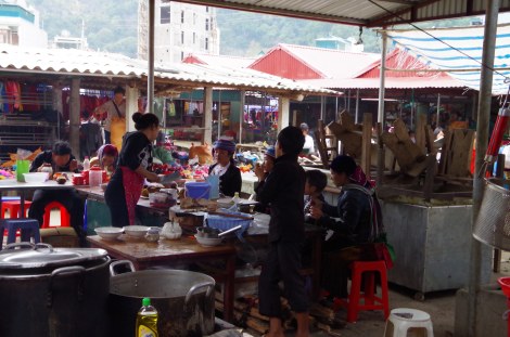 Cauldrons of soup and noodles for the hungry locals