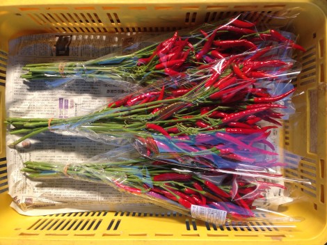 A handsome bunch of chillies at a roadside market