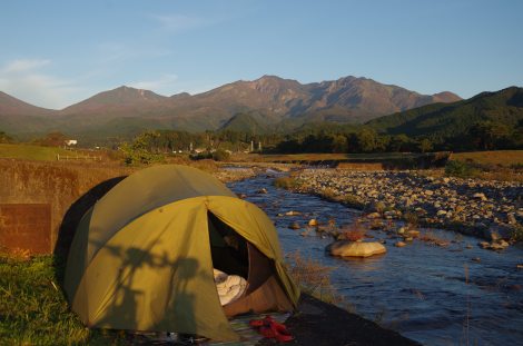 A peaceful sleep by Watarase river with Nikko in the distance